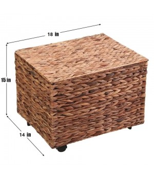 Seagrass Water Hyacinth Wicker Basketry Rolling File Cabinet Storage Organizer Box with Lid Home Office Decorative Organizer