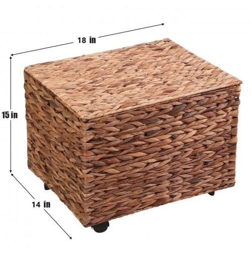 Seagrass Water Hyacinth Wicker Basketry Rolling File Cabinet Storage Organizer Box with Lid Home Office Decorative Organizer